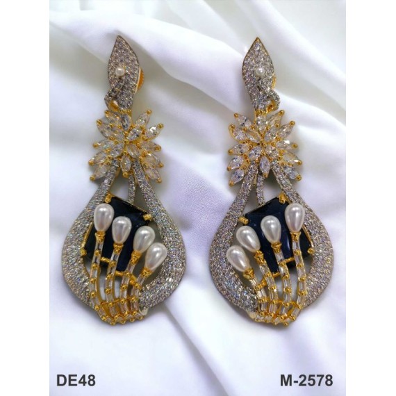 DE48BLGO american diamond jewlery Indian Earring Women Traditional Bollywood Style Wedding Ethnic AD