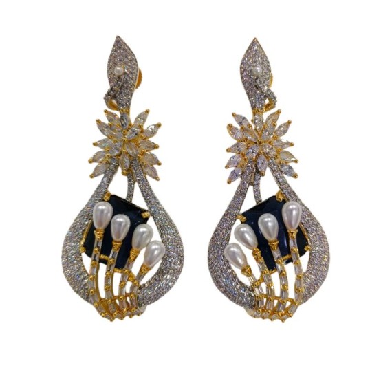 DE48BLGO american diamond jewlery Indian Earring Women Traditional Bollywood Style Wedding Ethnic AD