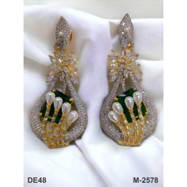 DE48GRGO american diamond jewlery Indian Earring Women Traditional Bollywood Style Wedding Ethnic AD