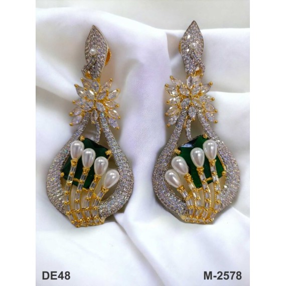 DE48GRGO american diamond jewlery Indian Earring Women Traditional Bollywood Style Wedding Ethnic AD