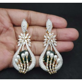 DE48GRGO american diamond jewlery Indian Earring Women Traditional Bollywood Style Wedding Ethnic AD