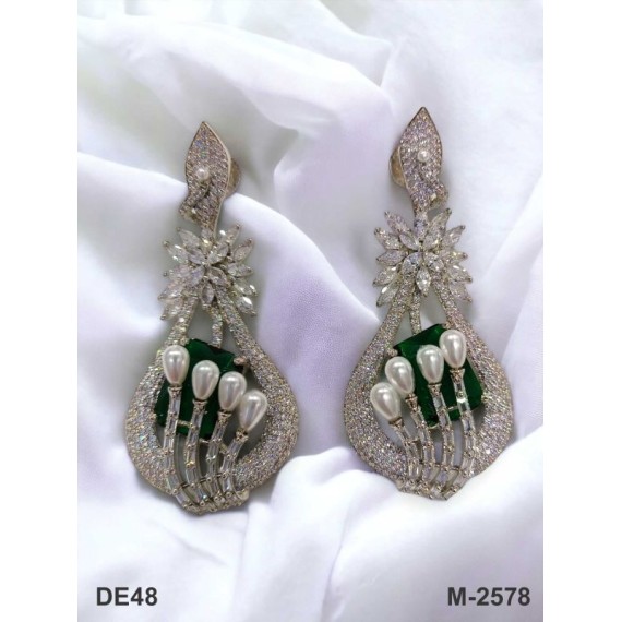 DE48GRRH american diamond jewlery Indian Earring Women Traditional Bollywood Style Wedding Ethnic AD