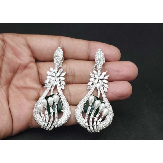 DE48GRRH american diamond jewlery Indian Earring Women Traditional Bollywood Style Wedding Ethnic AD