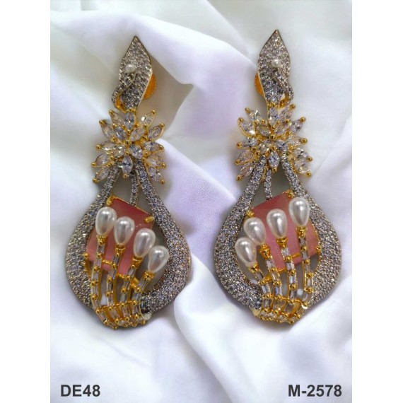 DE48PIGO american diamond jewlery Indian Earring Women Traditional Bollywood Style Wedding Ethnic AD