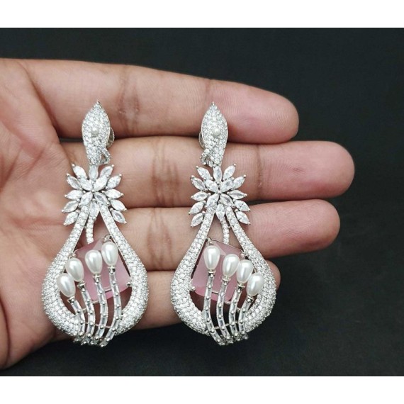 DE48PIRH american diamond jewlery Indian Earring Women Traditional Bollywood Style Wedding Ethnic AD