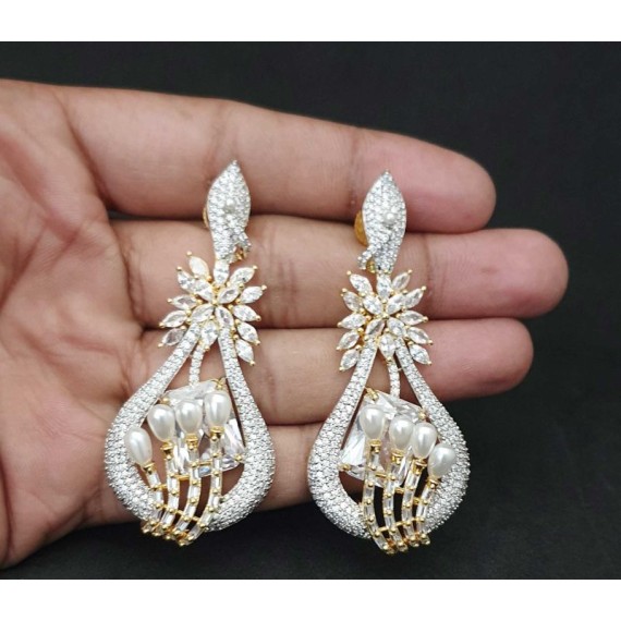 DE48WHGO american diamond jewlery Indian Earring Women Traditional Bollywood Style Wedding Ethnic AD