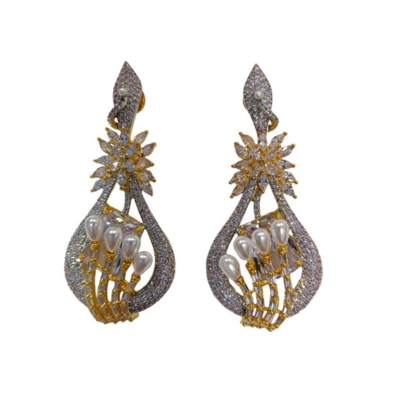 DE48WHGO american diamond jewlery Indian Earring Women Traditional Bollywood Style Wedding Ethnic AD