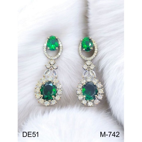 DE51GRRH Traditional Bollywood Style Wedding Ethnic AD american diamond jewlery Indian Earring Women