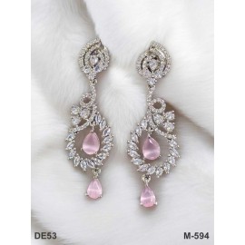 DE53PIRH Traditional Bollywood Style Wedding Ethnic AD american diamond jewlery Indian Chain Earring Women