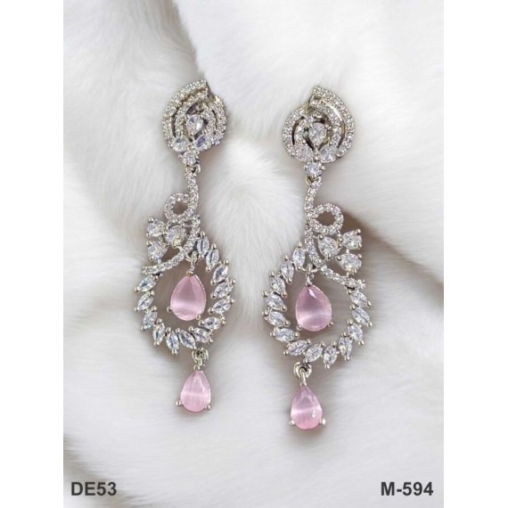 DE53PIRH Traditional Bollywood Style Wedding Ethnic AD american diamond jewlery Indian Chain Earring Women