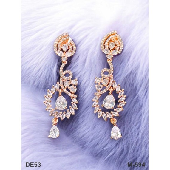 DE53WHRO Traditional Bollywood Style Wedding Ethnic AD american diamond jewlery Indian Chain Earring Women