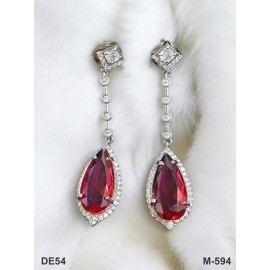 DE54RERH Big Stone Drop Traditional Bollywood Style Wedding Ethnic AD american diamond jewlery Indian Earring Women