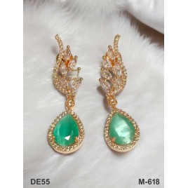 DE55MIRO Big Stone Drop Traditional Bollywood Style Wedding Ethnic AD american diamond jewlery Indian Earring Women