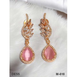 DE55PIRO Big Stone Drop Traditional Bollywood Style Wedding Ethnic AD american diamond jewlery Indian Earring Women