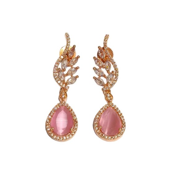 DE55PIRO Big Stone Drop Traditional Bollywood Style Wedding Ethnic AD american diamond jewlery Indian Earring Women