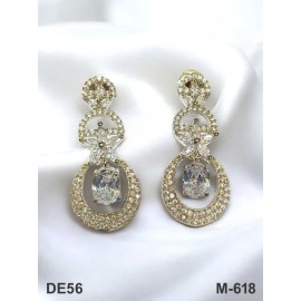 DE56WHRH Traditional Cubic Zirconia Bollywood Style Wedding Ethnic AD american diamond jewlery Indian Chain Earring Women