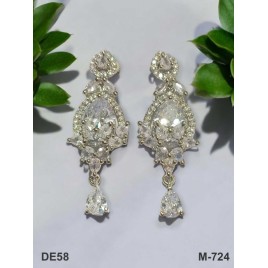 DE58WHRH Rose Gold White Silver plated american diamond brass artificial premium quality earring jewellery