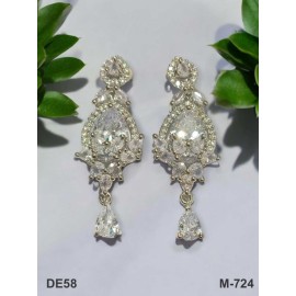 DE58WHRH Rose Gold White Silver plated american diamond brass artificial premium quality earring jewellery