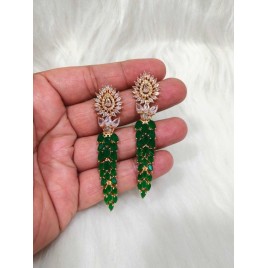 DE59GRRO Traditional Bollywood Style Wedding Ethnic AD american diamond jewlery Indian Chain Earring Women