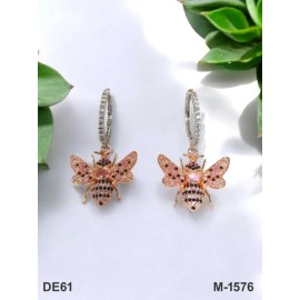 DE61PIRH Rose Gold White Silver plated american diamond brass artificial premium quality earring jewellery