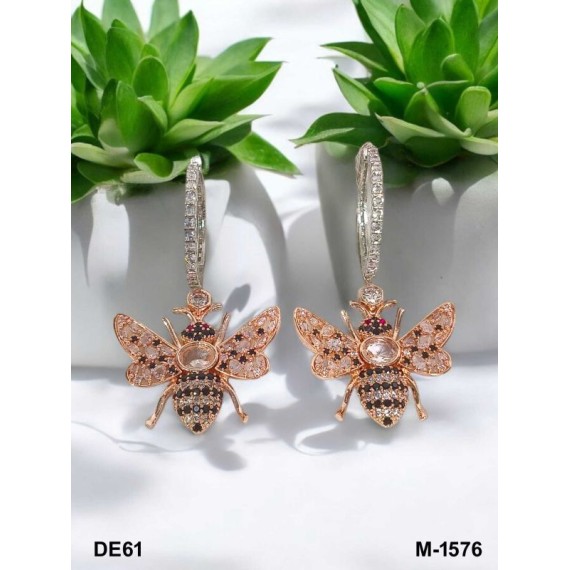 Rose Gold White Silver plated american diamond artificial premium quality earring DE61WHRH