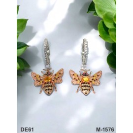 DE61YERH Rose Gold White Silver plated american diamond brass artificial premium quality earring jewellery