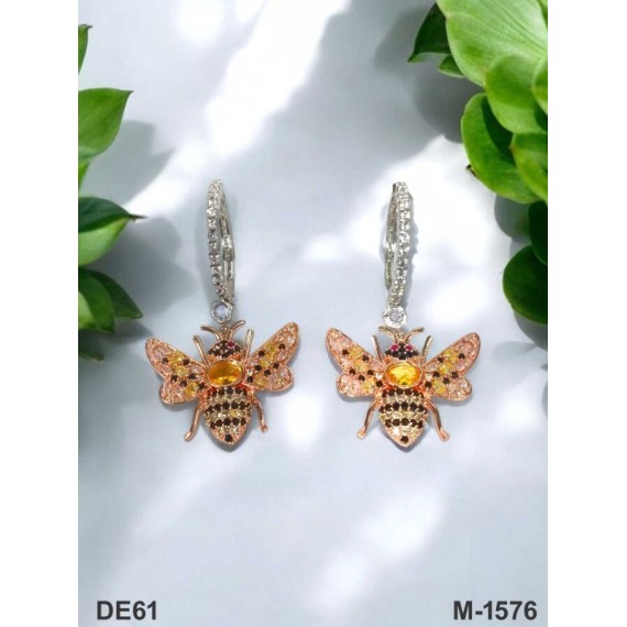 DE61YERH Rose Gold White Silver plated american diamond brass artificial premium quality earring jewellery