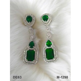 DE63GRRH Traditional Cubic Zirconia Bollywood Style Wedding Ethnic AD american diamond jewlery Indian Chain Earring Women