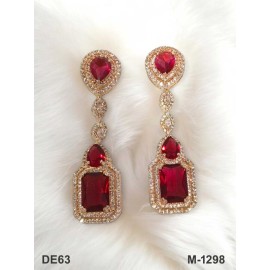 DE63RERO Traditional Cubic Zirconia Bollywood Style Wedding Ethnic AD american diamond jewlery Indian Chain Earring Women