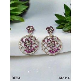 DE64RERH Rose Gold White Silver plated american diamond brass artificial premium quality earring jewellery