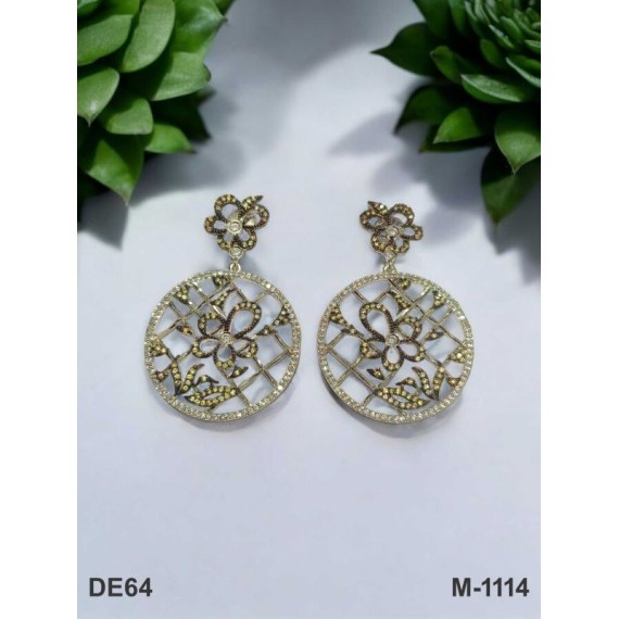 DE64YERH Rose Gold White Silver plated american diamond brass artificial premium quality earring jewellery