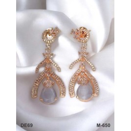 DE69BKRO Traditional Cubic Zirconia Bollywood Style Wedding Ethnic AD american diamond jewlery Indian Chain Earring Women