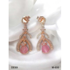 DE69PIRO Traditional Cubic Zirconia Bollywood Style Wedding Ethnic AD american diamond jewlery Indian Chain Earring Women