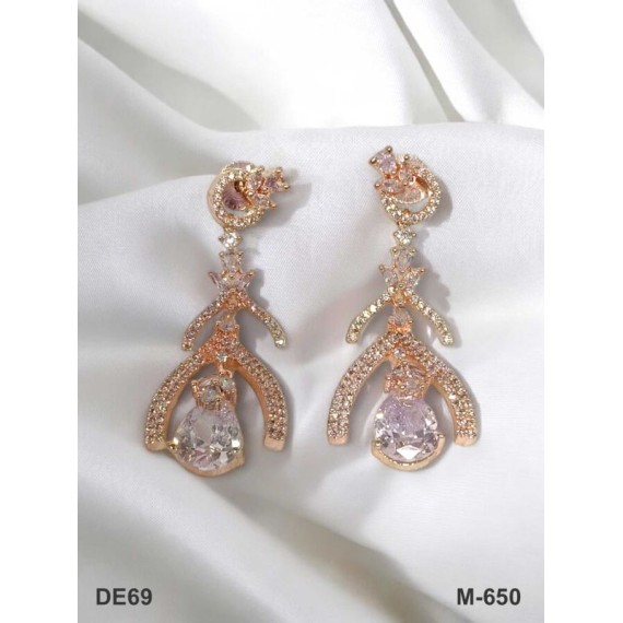 DE69WHRO Traditional Cubic Zirconia Bollywood Style Wedding Ethnic AD american diamond jewlery Indian Chain Earring Women