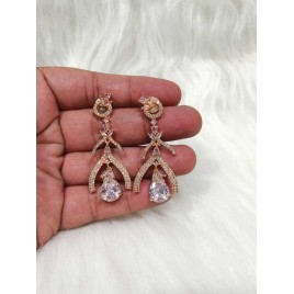 DE69WHRO Traditional Cubic Zirconia Bollywood Style Wedding Ethnic AD american diamond jewlery Indian Chain Earring Women