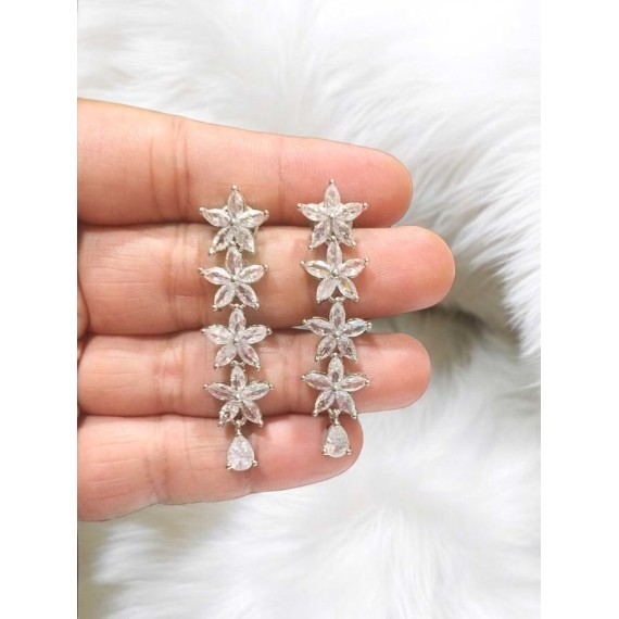 Sparkling Floral Drop Earrings with Marquise-Cut Stones | DE70WHRH