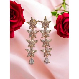 Sparkling Floral Drop Earrings with Marquise-Cut Stones | DE70WHRO