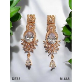 DE73WHRO Rose Gold White Silver plated american diamond brass artificial premium quality earring jewellery