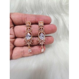 DE73WHRO Rose Gold White Silver plated american diamond brass artificial premium quality earring jewellery