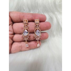 DE73WHRO Rose Gold White Silver plated american diamond brass artificial premium quality earring jewellery