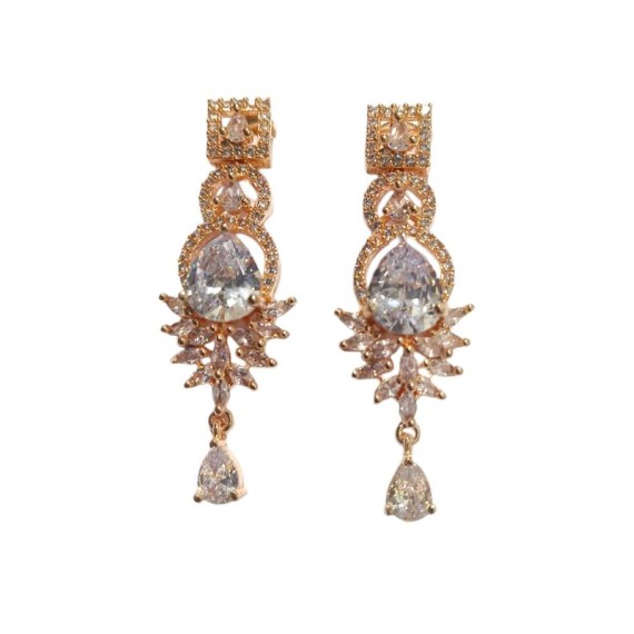 DE73WHRO Rose Gold White Silver plated american diamond brass artificial premium quality earring jewellery