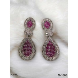 DE75RERH Traditional Bollywood Style Wedding Ethnic AD american diamond jewlery Indian Chain Earring Women