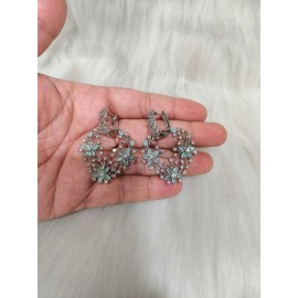 Traditional Bollywood Style Wedding Ethnic AD american diamond jewlery Indian Chain Earring Women DE76MIRH