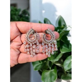 Traditional Bollywood Style Wedding Ethnic AD american diamond jewlery Indian Chain Earring Women DE77WHRH