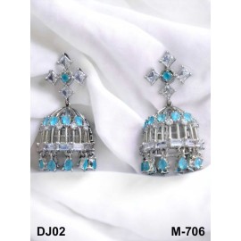 DJ02AQRH Rhodium White Jhumka Charm Elegance Gold Plated Earrings Fashionista Indian Jewelry Traditions