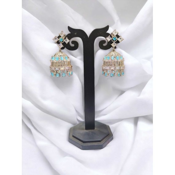 DJ02AQRH Rhodium White Jhumka Charm Elegance Gold Plated Earrings Fashionista Indian Jewelry Traditions