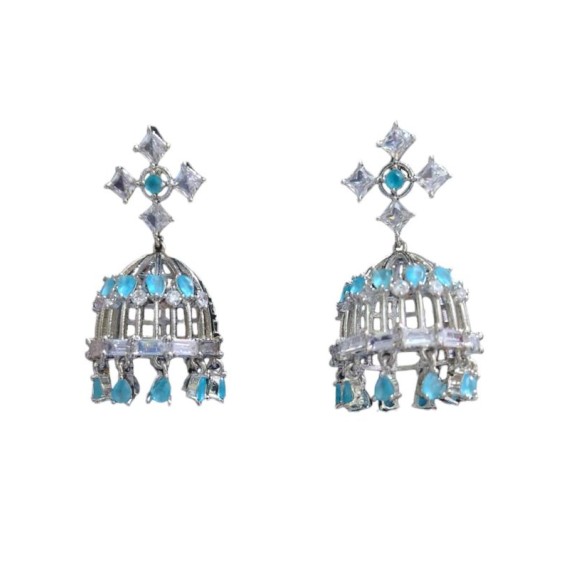 DJ02AQRH Rhodium White Jhumka Charm Elegance Gold Plated Earrings Fashionista Indian Jewelry Traditions