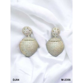 DJ04WHRH Earrings Fashionista Indian Jewelry Traditions Rhodium White Charm Elegance White Plated