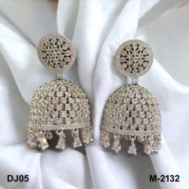 DJ05WHRH Earrings Fashionista Indian Jewelry Traditions Rhodium White Charm Elegance White Plated