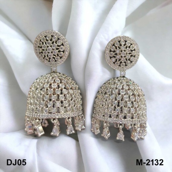 Earrings Fashionista Indian Jewelry Traditions Rhodium White Charm Elegance White Plated DJ05WHRH